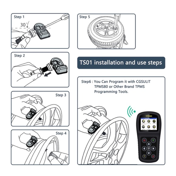4 X CGSULIT 315MHz&433MHz TPMS Universal Programmable Sensor with Aluminum Valve - Picture 4 of 9